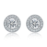 925 Silver Stud Earrings Crystal Zirconia Micro Pave Women's Jewelry