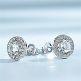 925 Silver Stud Earrings Crystal Zirconia Micro Pave Women's Jewelry