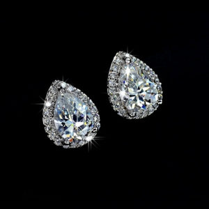 925 Silver Stud Earrings Classic Pear-shaped Diamond Jewelry