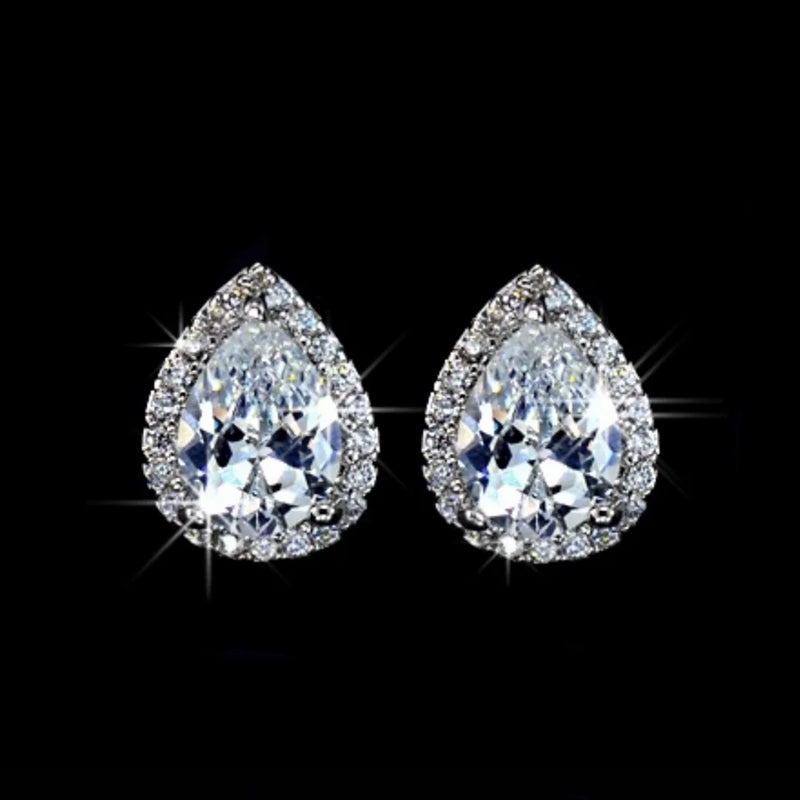 925 Silver Stud Earrings Classic Pear-shaped Diamond Jewelry