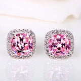 925 Silver Square Stud Earrings Created Diamond Women Wedding Jewelry