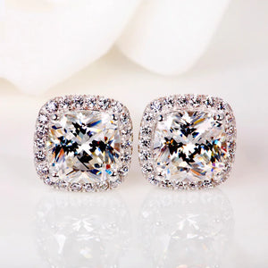 925 Silver Square Stud Earrings Created Diamond Women Wedding Jewelry