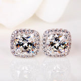 925 Silver Square Stud Earrings Created Diamond Women Wedding Jewelry