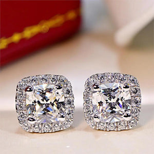 925 Silver Square Stud Earrings Created Diamond Women Wedding Jewelry