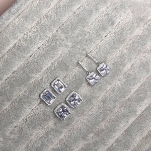 Emerald Cut Diamond Stud Earrings, 925 Sterling Silver, Women's Jewelry