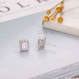Emerald Cut Diamond Stud Earrings, 925 Sterling Silver, Women's Jewelry