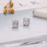 Emerald Cut Diamond Stud Earrings, 925 Sterling Silver, Women's Jewelry