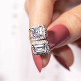 Emerald Cut Diamond Stud Earrings, 925 Sterling Silver, Women's Jewelry