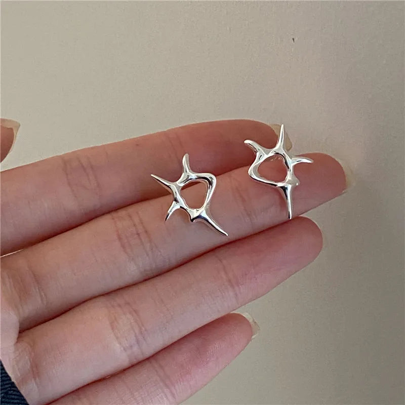 Real 925 Silver Stud Earrings Women Fine Jewelry Minimalist Unique Accessories