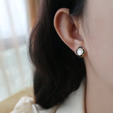 Real 925 Silver Stud Earrings Women High Fine Jewelry Square Drip Glaze