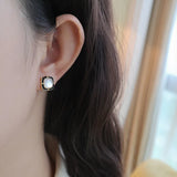 Real 925 Silver Stud Earrings Women High Fine Jewelry Square Drip Glaze