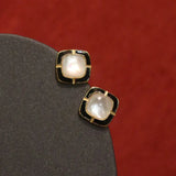 Real 925 Silver Stud Earrings Women High Fine Jewelry Square Drip Glaze