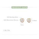 925 Sterling Silver Heart Stud Earrings, Zircon Stones, 5mm, Women's Ear Jewelry