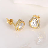 925 Sterling Silver Heart Stud Earrings, Zircon Stones, 5mm, Women's Ear Jewelry