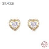 925 Sterling Silver Heart Stud Earrings, Zircon Stones, 5mm, Women's Ear Jewelry