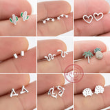 Sterling Silver Cactus Heart Dolphin Earrings Set
