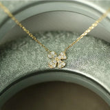 925 Silver Zircon Lucky Grass Pendant Necklace Women Wedding Party S925 Jewelry