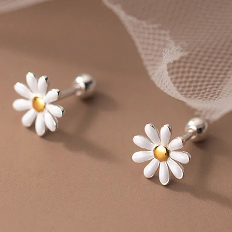 925 Silver Sun Flower Earrings for Women Gift Dainty Small Delicate