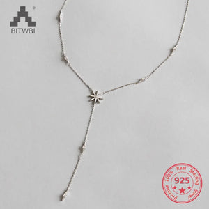925 Silver Sun Flower Pendant Necklace Zircon Chain Bijoux Jewelry Gift