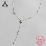 925 Silver Sun Flower Pendant Necklace Zircon Chain Bijoux Jewelry Gift