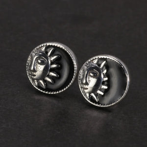 925 Silver Sun God Moon Stud Earrings Vintage Punk Jewelry Gift