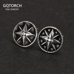 925 Silver Sun God Moon Stud Earrings Vintage Punk Jewelry Gift