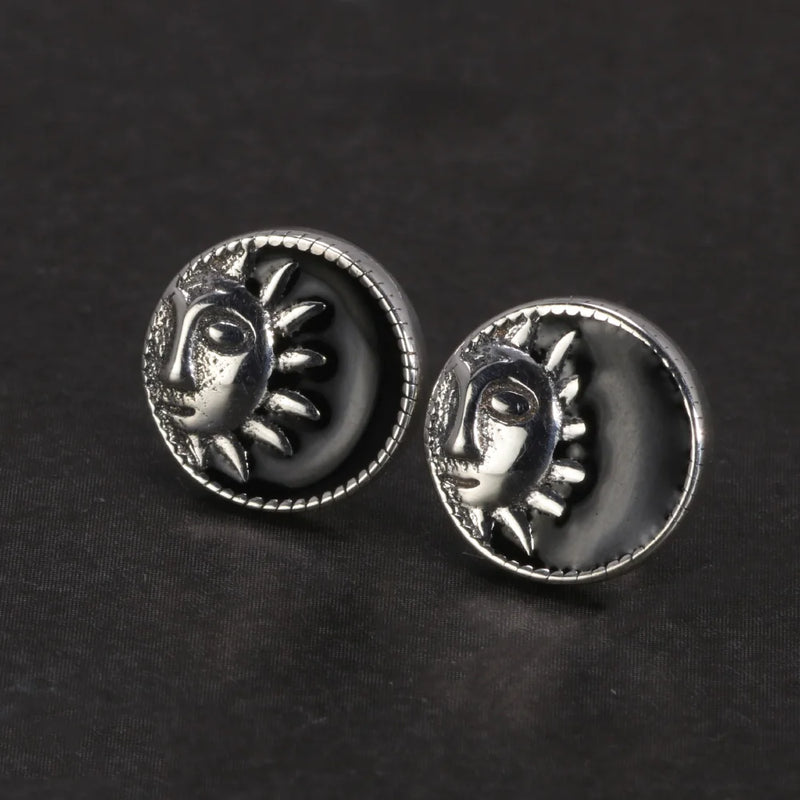 925 Silver Sun God Moon Stud Earrings Vintage Punk Jewelry Gift