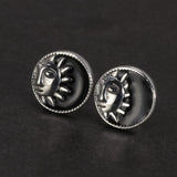 925 Silver Sun God Moon Stud Earrings Vintage Punk Jewelry Gift