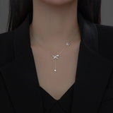 925 Silver Bowknot Necklace Double Tassel Chokers