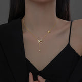 925 Silver Bowknot Necklace Double Tassel Chokers