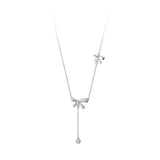 925 Silver Bowknot Necklace Double Tassel Chokers