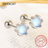 925 Silver Moonstone Screw Earrings Girls Jewelry