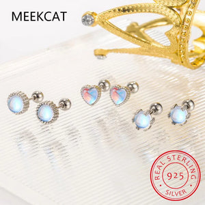 925 Silver Moonstone Screw Earrings Girls Jewelry