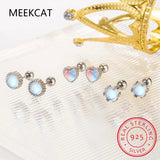 925 Silver Moonstone Screw Earrings Girls Jewelry