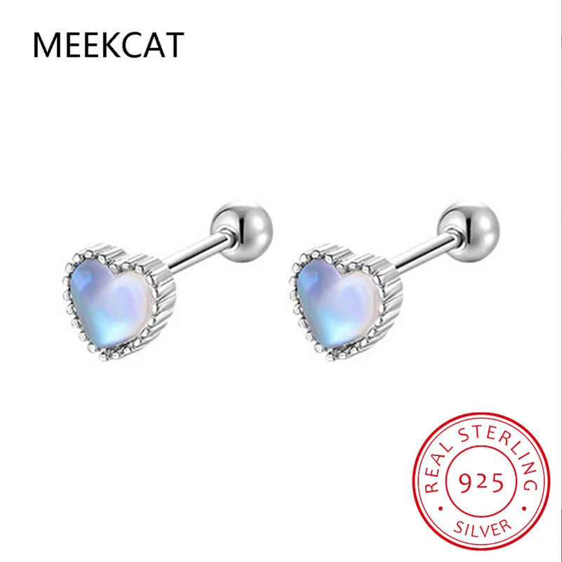 925 Silver Moonstone Screw Earrings Girls Jewelry