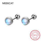 925 Silver Moonstone Screw Earrings Girls Jewelry