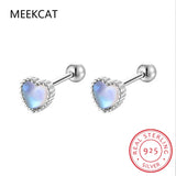 925 Silver Moonstone Screw Earrings Girls Jewelry