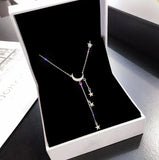 925 Silver Star Moon Tassel Pendant Choker Necklace for Women