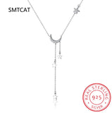 925 Silver Star Moon Tassel Pendant Choker Necklace Women S925 Jewelry