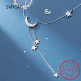 925 Silver Star Moon Tassel Pendant Choker Necklace Women S925 Jewelry