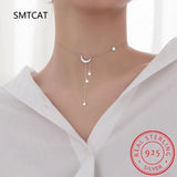 925 Silver Star Moon Tassel Pendant Choker Necklace Women S925 Jewelry
