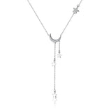 925 Silver Star Moon Tassel Pendant Choker Necklace for Women