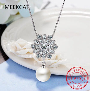 925 Silver Pearl Choker Snowflake Necklace Gift DB1404
