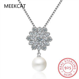 925 Silver Pearl Choker Snowflake Necklace Gift DB1404