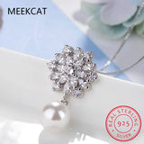 925 Silver Pearl Choker Snowflake Necklace Gift DB1404