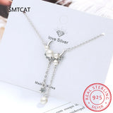 925 Silver Synthesis Pearl Tassel Moon Choker Necklace Birthday Gift