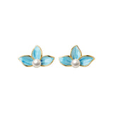 925 Silver Pearl Flower Stud Earrings for Women Girls