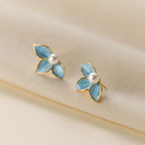 925 Silver Pearl Flower Stud Earrings for Women Girls