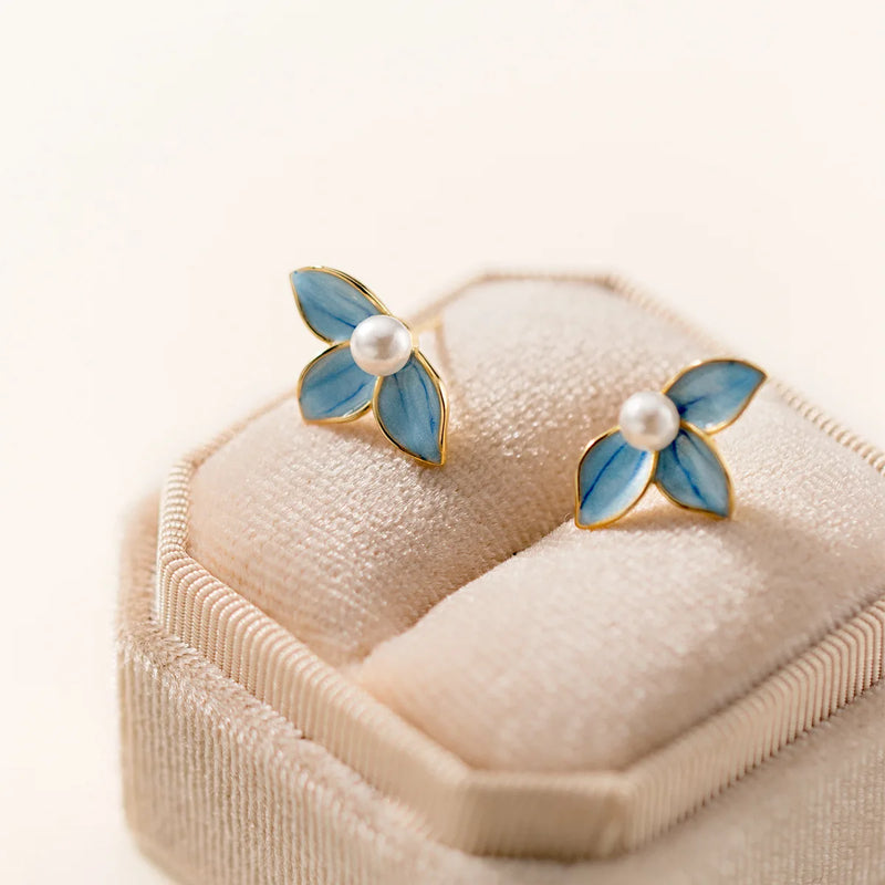 925 Silver Pearl Flower Stud Earrings for Women Girls