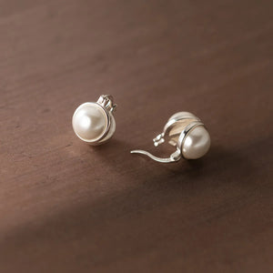 925 Sterling Silver Pearl Ear Clip Earrings Retro Jewelry for Women